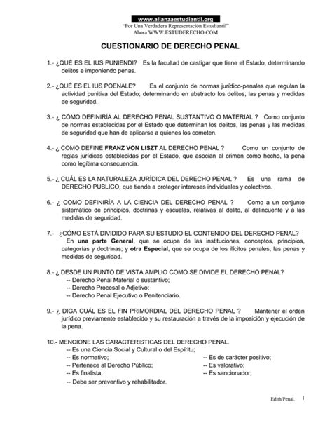 Cuestionario De Derecho Penal