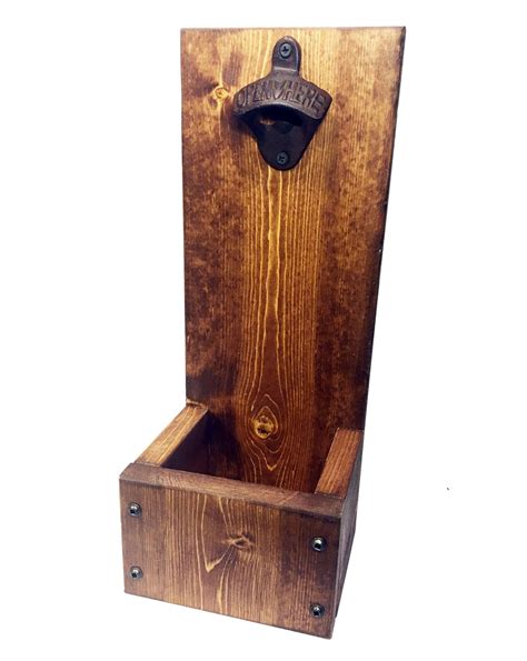 Handcrafted Rustic Drop Box Bottle Opener Made From Solid Wood With A