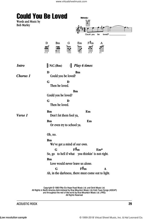 Wailers Could You Be Loved Sheet Music For Ukulele Chords