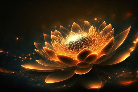 Water Lily Radiant Orange Lotus With Rays Of Light Stock Illustration