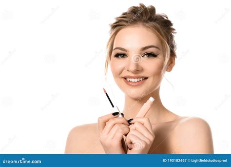 Smiling Naked Beautiful Blonde Woman With Stock Image Image Of Lips