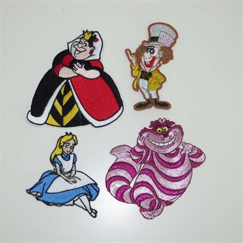 ALICE IN WONDERLAND Patch Set Of 4 Four Character Iron Sew On