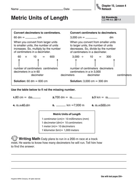 Metric Units Of Length Worksheet Printable Pdf Download