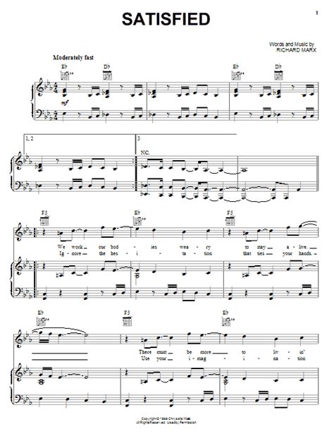 Satisfied Sheet Music Richard Marx Piano Vocal And Guitar Chords