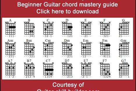 Strings leading up vertically to the nut of the guitar. Beginner Guitar Chord Chart PDF | Beginner guitar chords ...