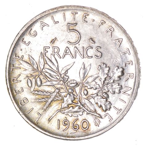 Silver 1960 France 5 Francs World Silver Coin 120 Grams Property