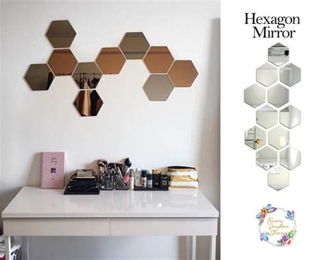 Hexagon Mirror Wall Sticker Hexagonal Mirror Set Wall Decor Etsy