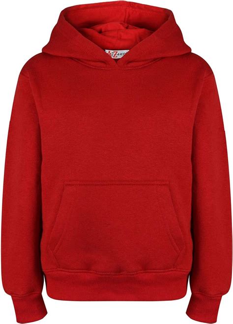 Kids Girls Boys Sweatshirt Tops Plain Red Hooded Jumpers