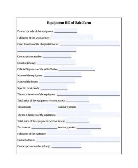 Free 6 Sample Equipment Bill Of Sale Templates In Pdf Ms Word