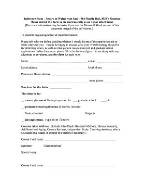 Fillable Online Employees Oneonta Form For Letters Of Reference Pdf