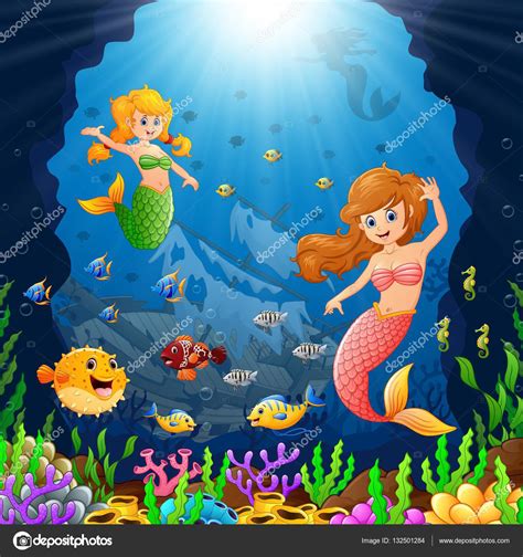 Cartoon Mermaid Under The Sea Stock Vector Image By ©dualoro 132501284