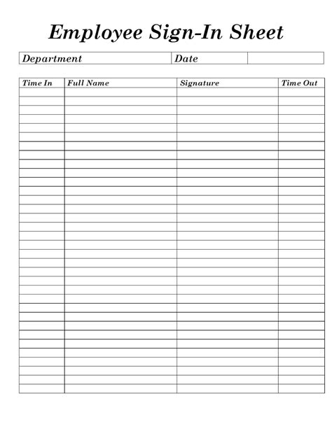 Employee Sign In Sheet Printable Form Digital File Instant Download