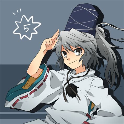 safebooru 5 bad id grey eyes grey hair hat japanese clothes long hair