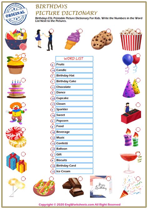 Birthdays Printable English Esl Vocabulary Worksheets Engworksheets