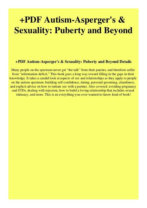 Pdf Autism Aspergers And Sexuality Puberty And Beyond