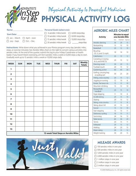 Physical Activity Daily Physical Activity Log