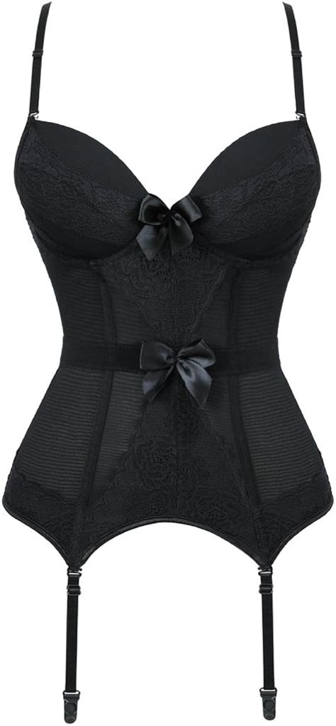 Grebrafan Padded Cups Lace Underwired Corset Suspender Straps And Matching Thong Set Amazon