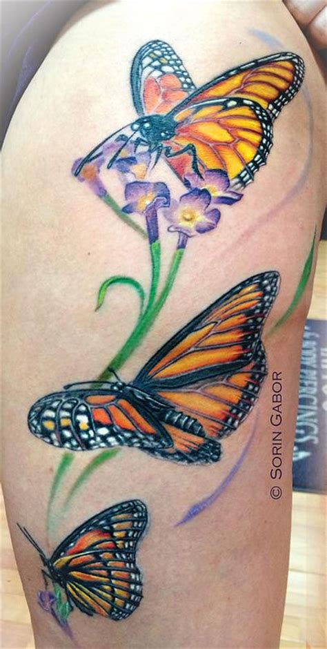 Realistic Color Monarch Butterfly Tattoo On Thigh By Sorin