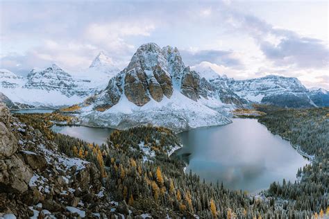 Panoramic View Of Mount Assiniboine And Sunburst Peak Great Divide