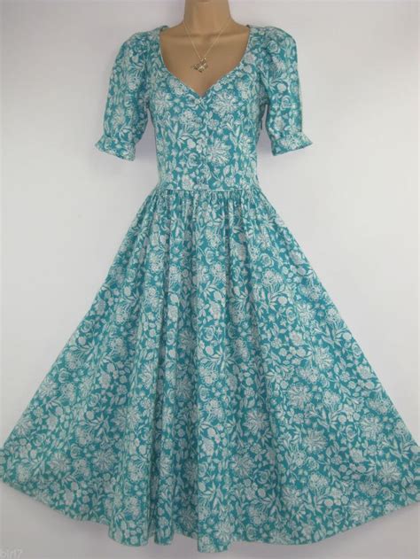 Laura Ashley Vintage Viridian Flower Breeze Summer Tea Dress 12