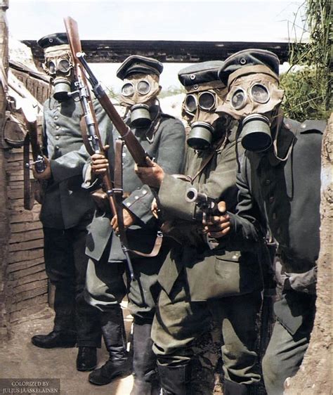 German Soldier Posing In The Trenches Wearing Gas Masks In 1916 Wwipics