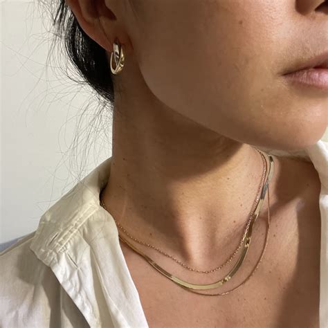 K Solid Gold New Herringbone Chain Necklace In Perfect Etsy