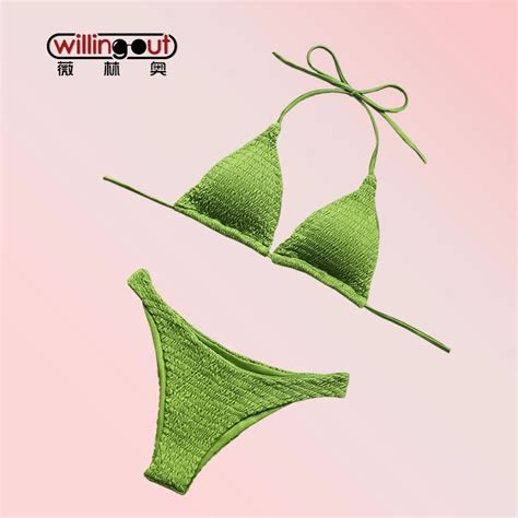 Green Color Women 2 Piece Separate Bikiniset High Waist Swimsuit 2018