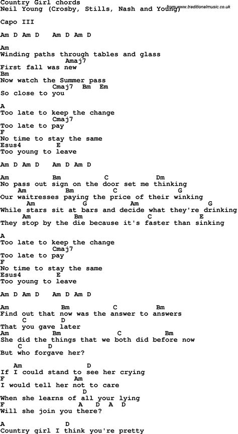 Song Lyrics With Guitar Chords For Country Girl
