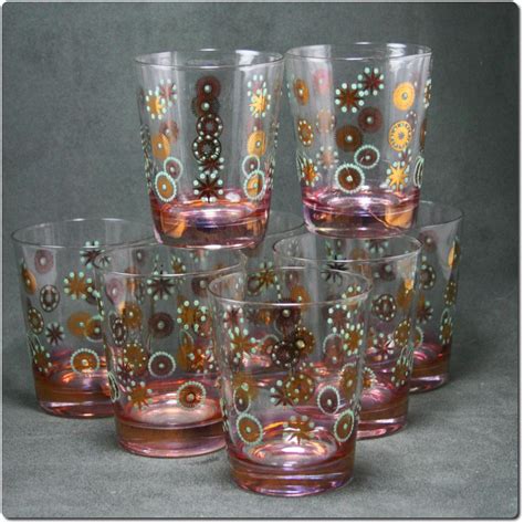 Reserved Set Of Eight Mid Century Atomic Design Drinking Glasses Retro Glassware Vintage