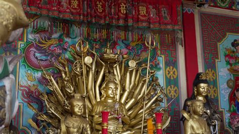 Premium Stock Video Thailand Buddhist Temple Guan Yin Statue Shrine Ayutthaya