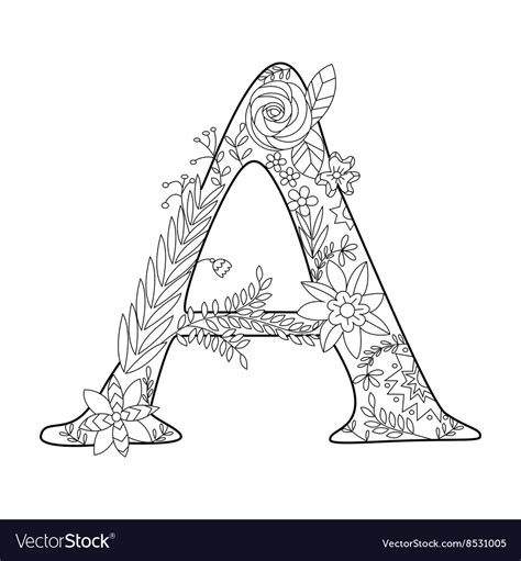 Letter A Coloring Book For Adults Royalty Free Vector Image