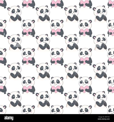 Cute Panda Illustration Vector Panda Baby Seamless Pattern Fabric