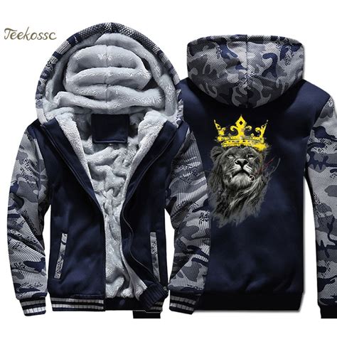 Lion King Hoodie Men Animal Print Hooded Sweatshirt Coat 2018 Winter