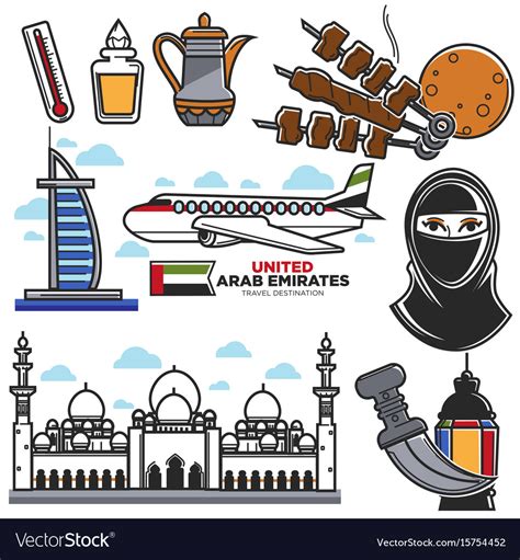Arab Emirates Uae Culture And Muslim Travel Vector Image