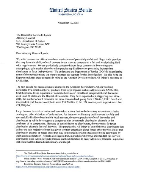 235 section one letter perfect: Congressional letter on AB-InBev merger with SABMiller (01 ...