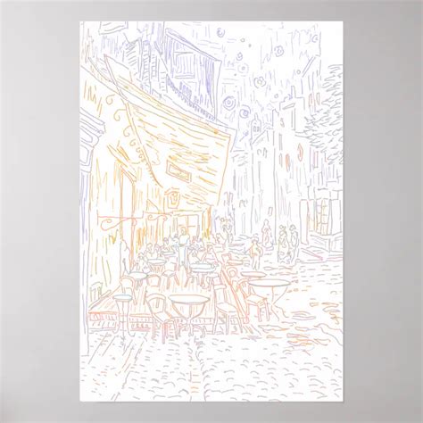 Colouring Page Cafe Terrace Night Van Gogh Poster Zazzle