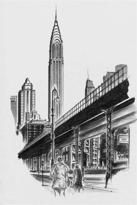 This website allows you to select a city and then draws every single road on a screen. New York City - Elevated Chrysler Drawing by Peter Potter