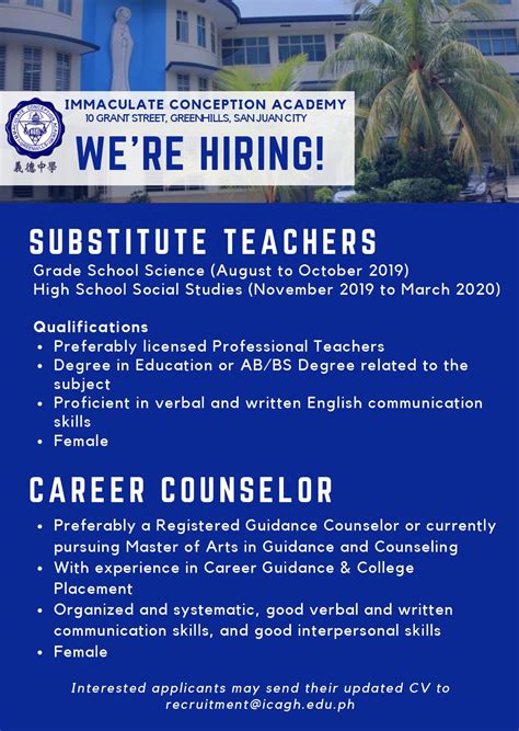 Careers - Immaculate Conception Academy