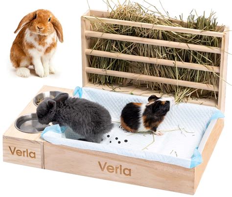 Buy Rabbit Hay Feeder With Litter Box And S 3 In 1 Wooden Feeder