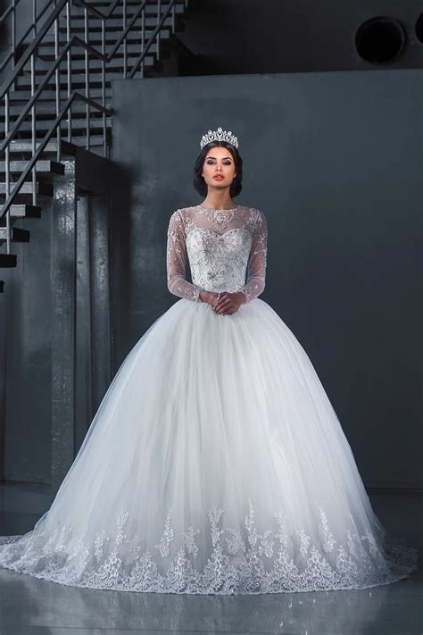 buy new romantic ball gown princess beaded wedding dresses sheer elegant long