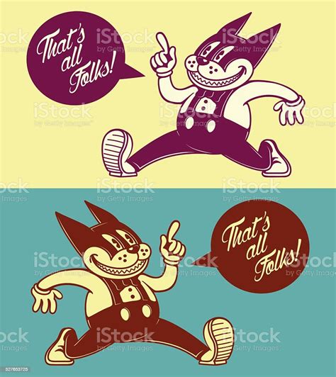 Vintage Cartoon Cat Character Walking With Speech Bubble 50s Ads Stock
