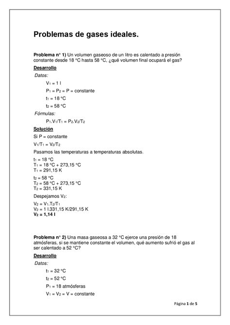 Ejercicios Resuelto De La Ley De Los Gases Ideales Docsity