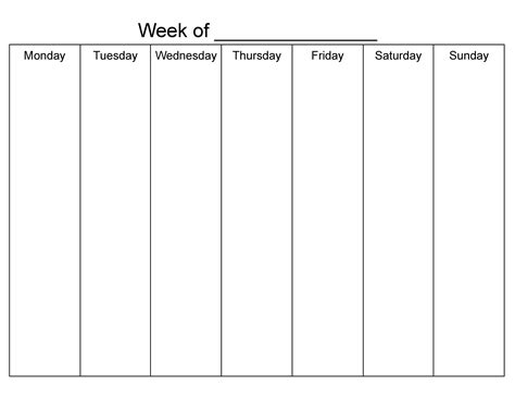 Monday Start 7 Day Blank Weekly Calendar Printable Etsy