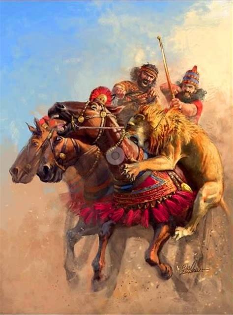 Radu Oltean Ashurbanipal hunting lions Исторические картины