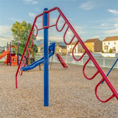 Square Fun Playground For Children With Colorful Slides Swings And