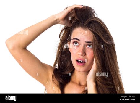 Woman Touching Her Tangled Hair Stock Photo Alamy