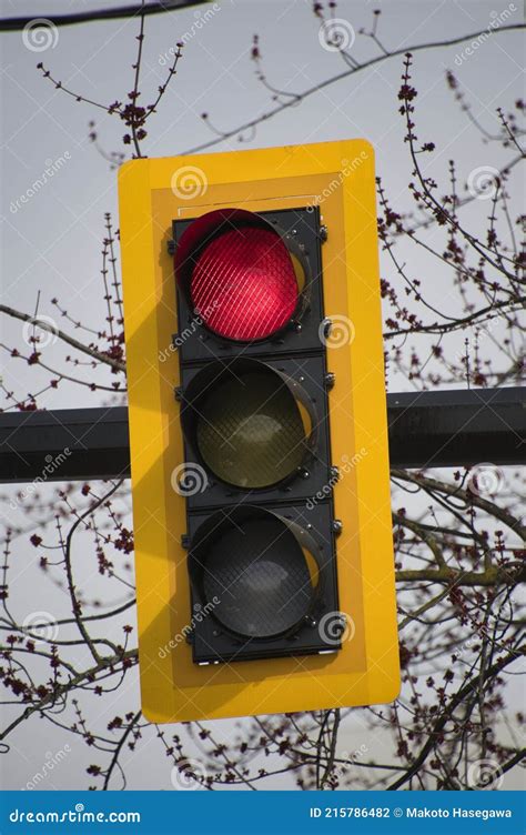 Traffic Lights Attached To The Pole North Vancouver Canada Stock Photo