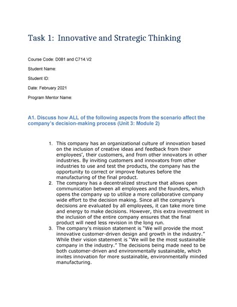 Business Strategy Task 1 Shareable Task 1 Innovative And Strategic