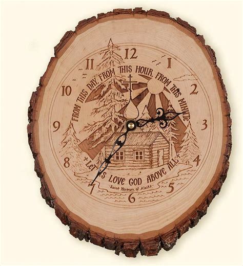 St Herman Laser Engraved Rustic Wood Clock Holy Nativity Convent