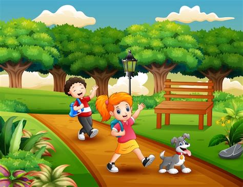 Premium Vector Cartoon Of Two Kids Playing In The Park